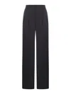 Saint Laurent Wide Leg Trousers In Grain De Poudre In Noir