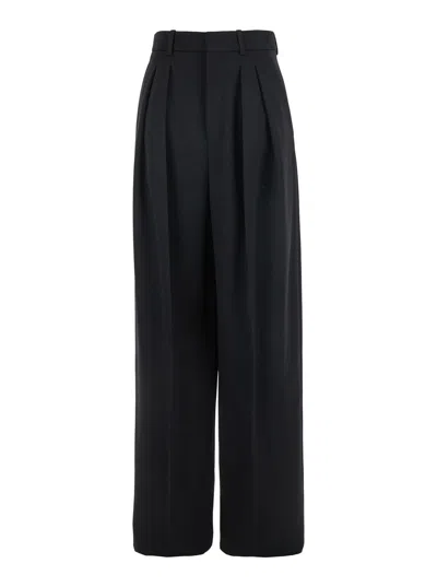 Saint Laurent Pantalon Lare Avec 2 Plis Gain De Poudre De Laine In Black