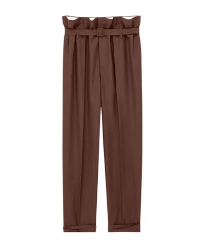 Saint Laurent Pantalon Paperbag En Mohair Et Laine In Brown