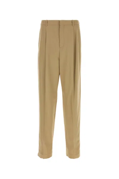 Saint Laurent Pantalone In Gabardine Beige Uomo