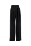 Saint Laurent Wool Trousers With Wide Leg And Pleats In Black