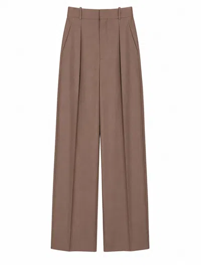 Saint Laurent Pantalone Sartoriale In Lana E Seta In Brown