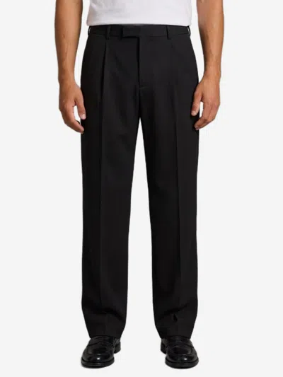 Saint Laurent Pantaloni Fluidi In Flanella Di Lana In Black