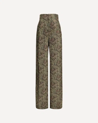 Saint Laurent Pantaloni In Seta Fantasia Paisley In Green