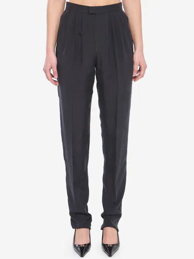 Saint Laurent Habotai Silk Pants In Black