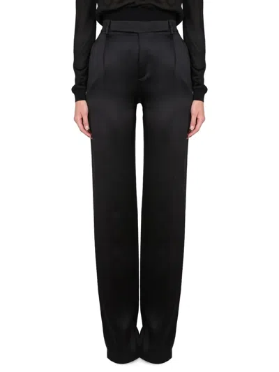 Saint Laurent Pantaloni Svasati In Satin In Black