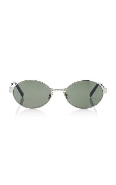 Saint Laurent Panthos Round-frame Metal Sunglasses In Silver