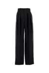 Saint Laurent Canvas High Waist Wide Leg Trousers In Black