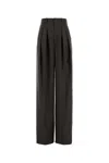 Saint Laurent Wool Trousers With High Waist And Wide Leg In Brown
