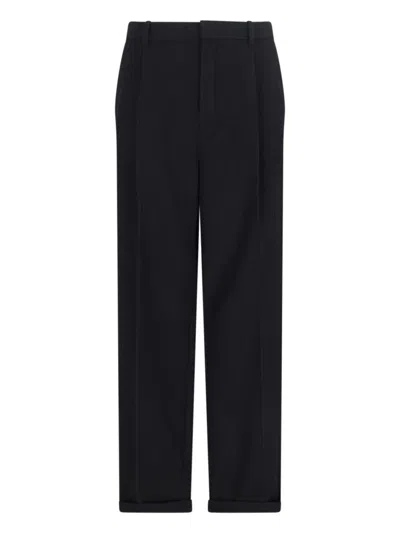 Saint Laurent Men's Pleated Wool Straight-leg Trousers In Black