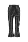 Saint Laurent Black Leather Cropped Cut Pant In Black
