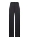Saint Laurent Wide Leg Trousers In Grain De Poudre In Black