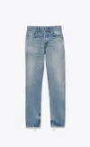 Saint Laurent Stonewashed Distressed Straight Jeans In Blue