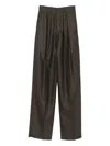 Saint Laurent Pleated Cotton Trousers In Brown