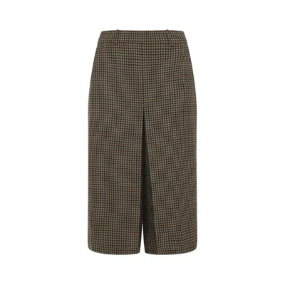Saint Laurent Plaid Skirted Wide-leg Crop Pants In Multi