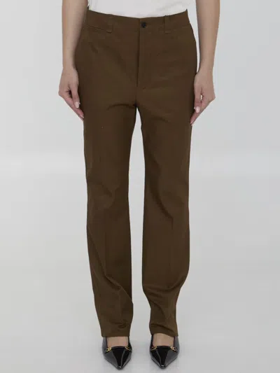 Saint Laurent Pants In Cotton Twill In Brown