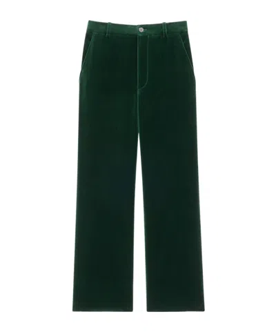 Saint Laurent Velvet Straight-leg Trousers In Green