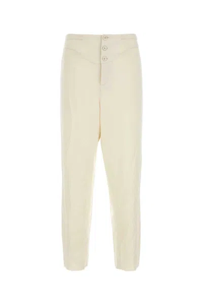 Saint Laurent Tailored High Waist Satin Trousers In White