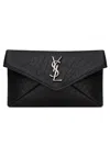 Saint Laurent Textured Leather Envelope Wallet Chain Detail In Black