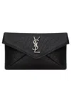 Saint Laurent Textured Leather Envelope Wallet Chain Detail In Black