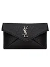 Saint Laurent Textured Leather Envelope Wallet Chain Detail In Black