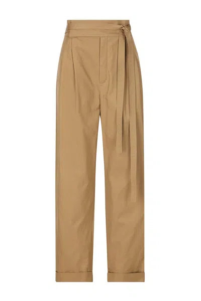 Saint Laurent Paperbag High Waist Pants In Beige