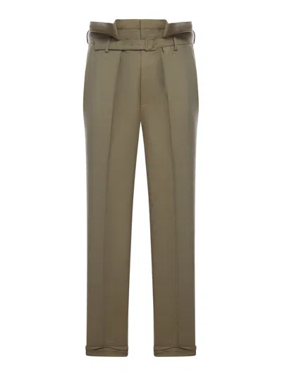 Saint Laurent Paperbag Pants In Wool Gabardine In Green