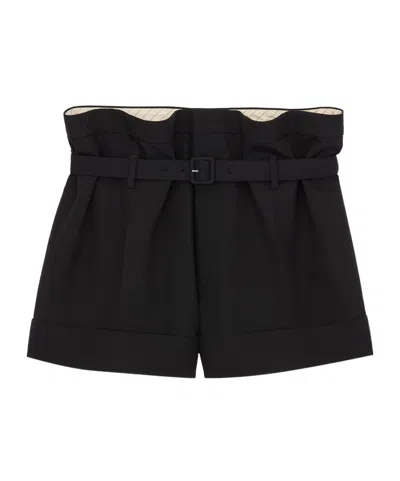 Saint Laurent Paperbag Shorts In Mohair And Wool In Black