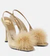 Saint Laurent Paradis 110 Feather-trimmed Satin Sandals In Beige