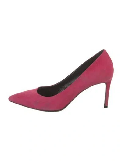 Pre-owned Saint Laurent Paris 80 Pointed Toe Pumps Suede Pumps In Pink