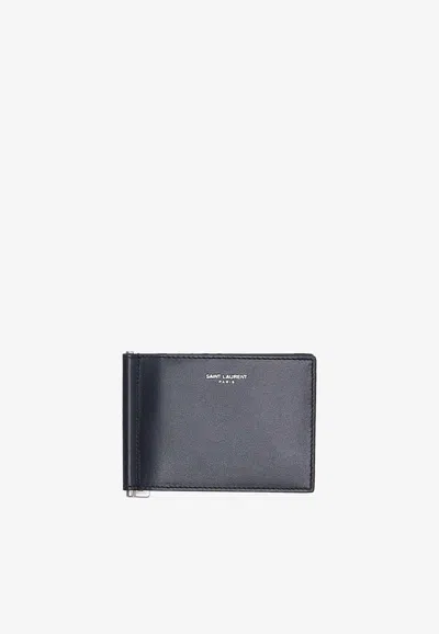 Saint Laurent Paris Bill Clip Wallet In Blue