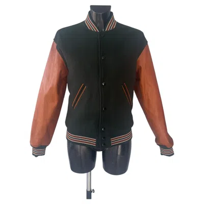 Pre-owned Saint Laurent Paris Bomber Jacket Versityin Wool And Leather Collection 2017 In Black