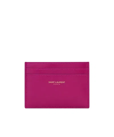 Saint Laurent Paris Card Case In Shiny Leather In Purple