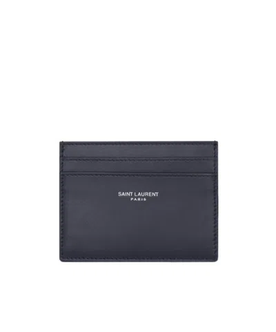 Saint Laurent Paris Card Case In Smooth Leather In Blue