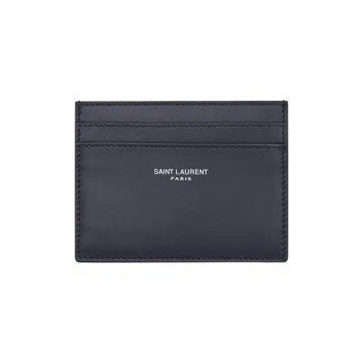 Pre-owned Saint Laurent Paris Card Case In Smooth Leather 'midnight' | Blue | Men's Size Onesize