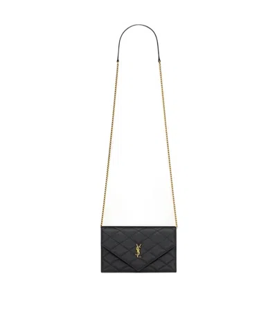 Saint Laurent Paris Chain Wallet In Grain De Poudre Leather In Black