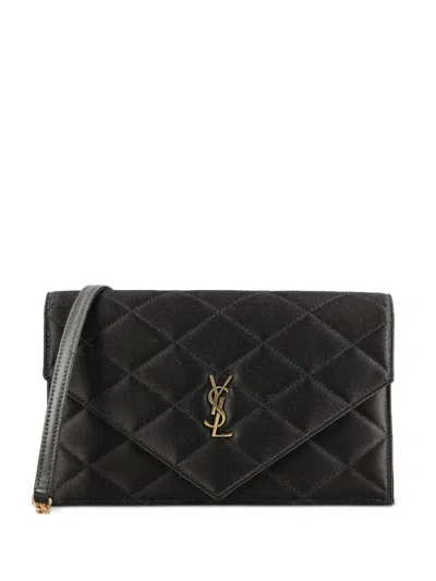 Saint Laurent Paris Chain Wallet In Satin In Black