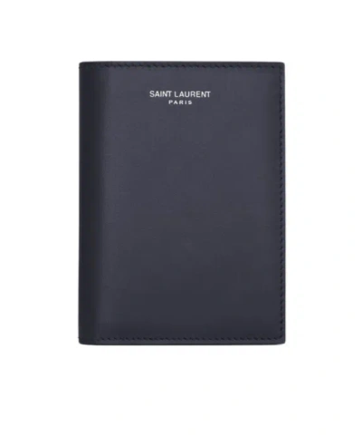 Saint Laurent Paris Credit Card Wallet In Smooth Leather In Blue