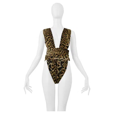 Pre-owned Saint Laurent Paris Deep V Bodysuit With Leopard Print 2019 In Gray