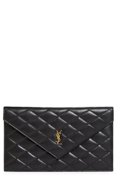 Saint Laurent Paris Diamond Quilt Pouch In Black