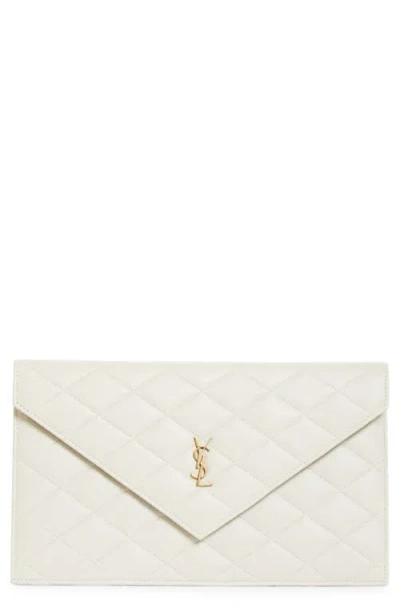 Saint Laurent Paris Diamond Quilt Pouch In White