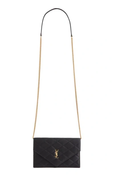 Saint Laurent Paris Diamond Quilted Satin Wallet On A Chain In Black