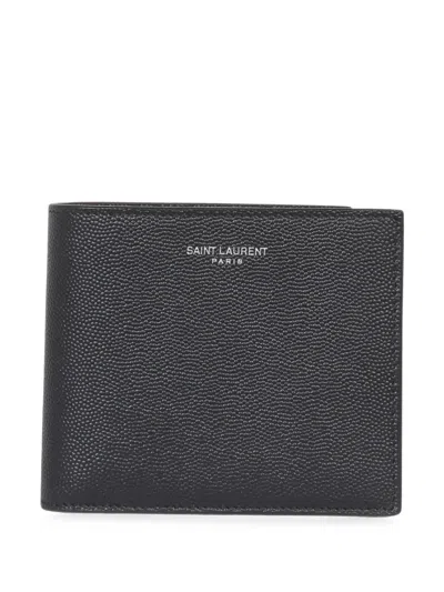 Saint Laurent Paris East/west Wallet With Coin Purse In Grain De Poudre Leather In Black
