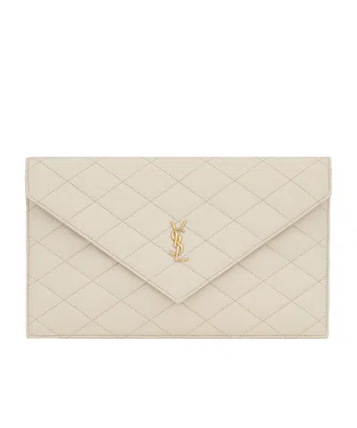 Saint Laurent Paris Flap Clutch In Vintage White