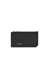 Saint Laurent Men Black Card-holder With Embossed Logo In Leather Man In Black