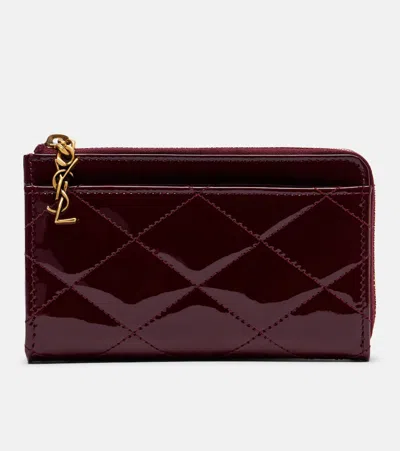 Saint Laurent Paris Fragments Patent Leather Card Holder In Burgundy
