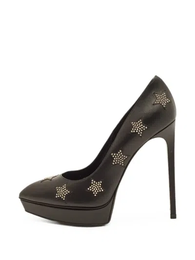 Pre-owned Saint Laurent Paris Janis Studded Platform Pumps In Black