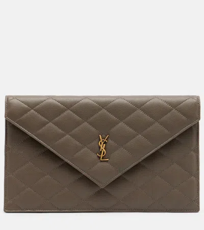 Saint Laurent Paris Leather Clutch In Brown