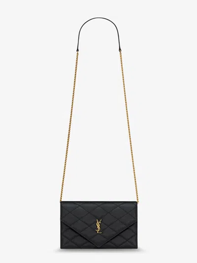 Saint Laurent Paris Leather Crossbody Bag With Metal Cassandre Logo In Black