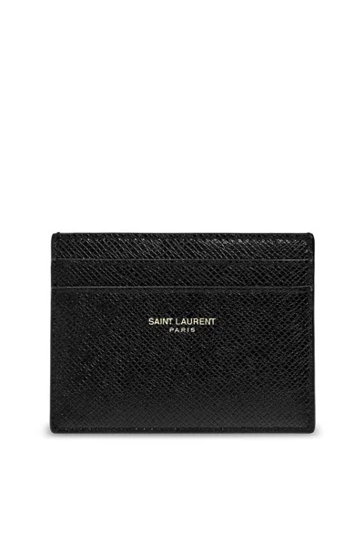 Saint Laurent Paris Logo Detailed Card Case In Black